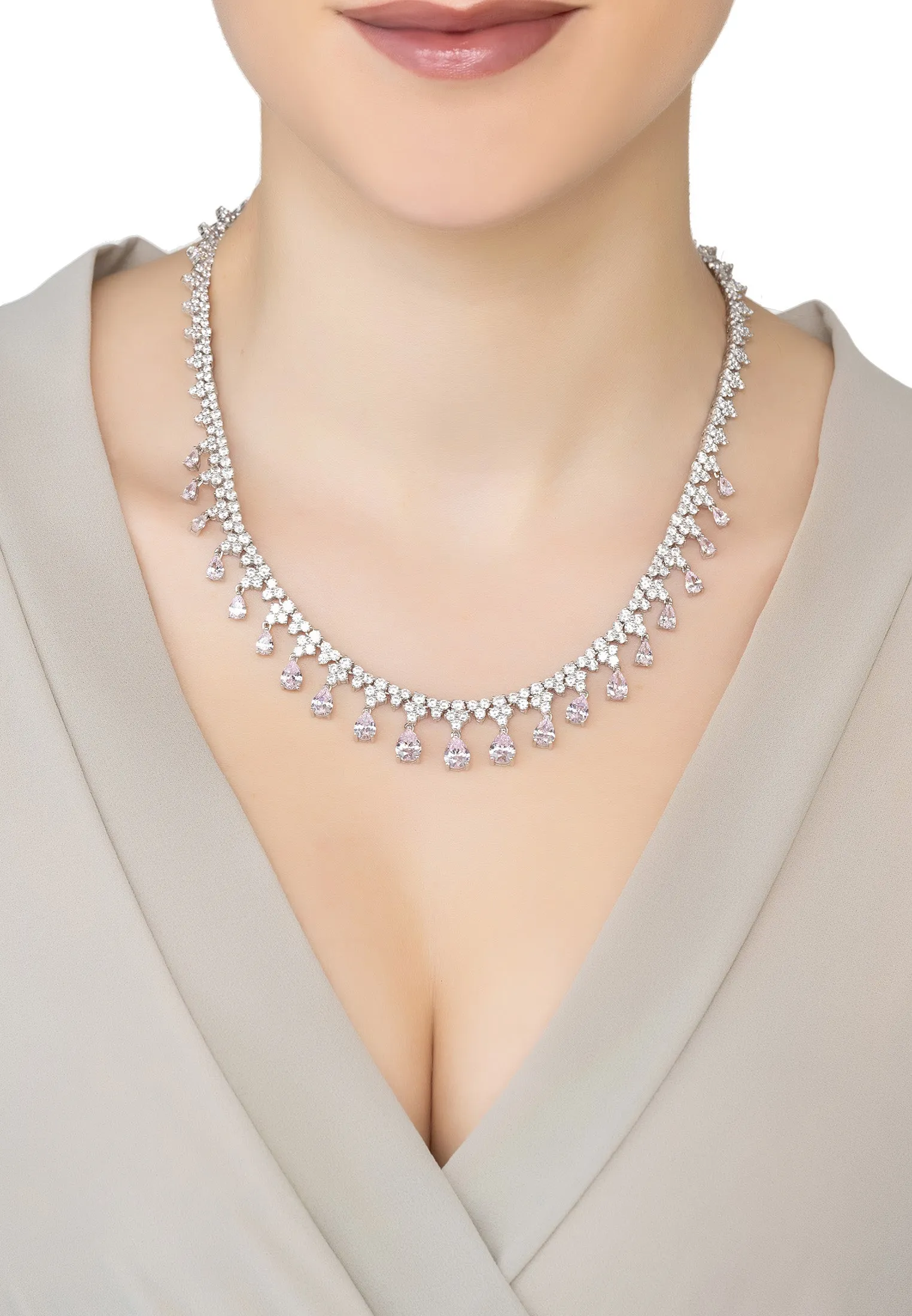 Monroe Gemstone Statement Necklace Morganite Silver