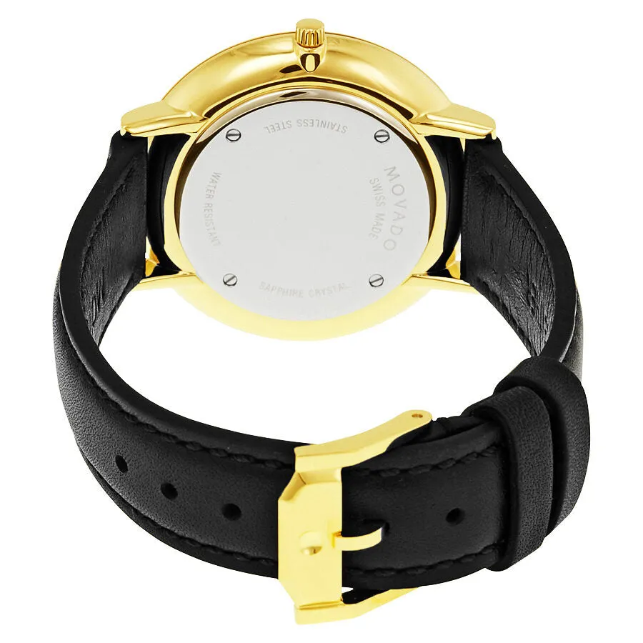 Movado Ultra Slim Black Sunray Dial Black Leather Ladies Watch 0607091