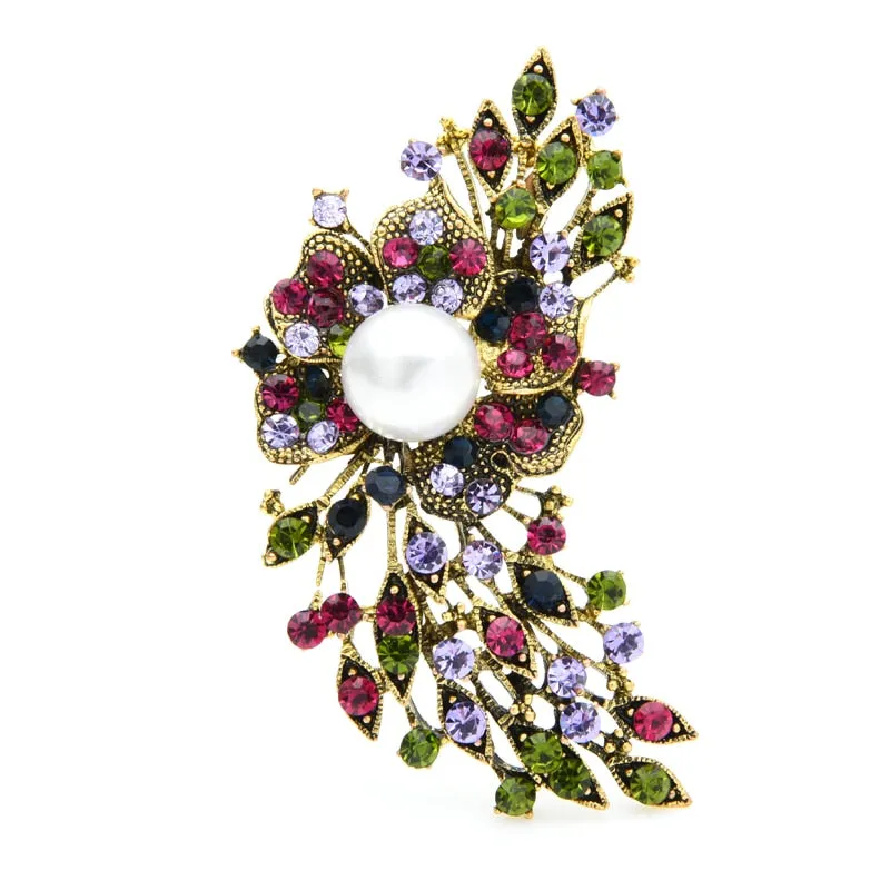 Multicolor Rhinestone Flower Brooches Women