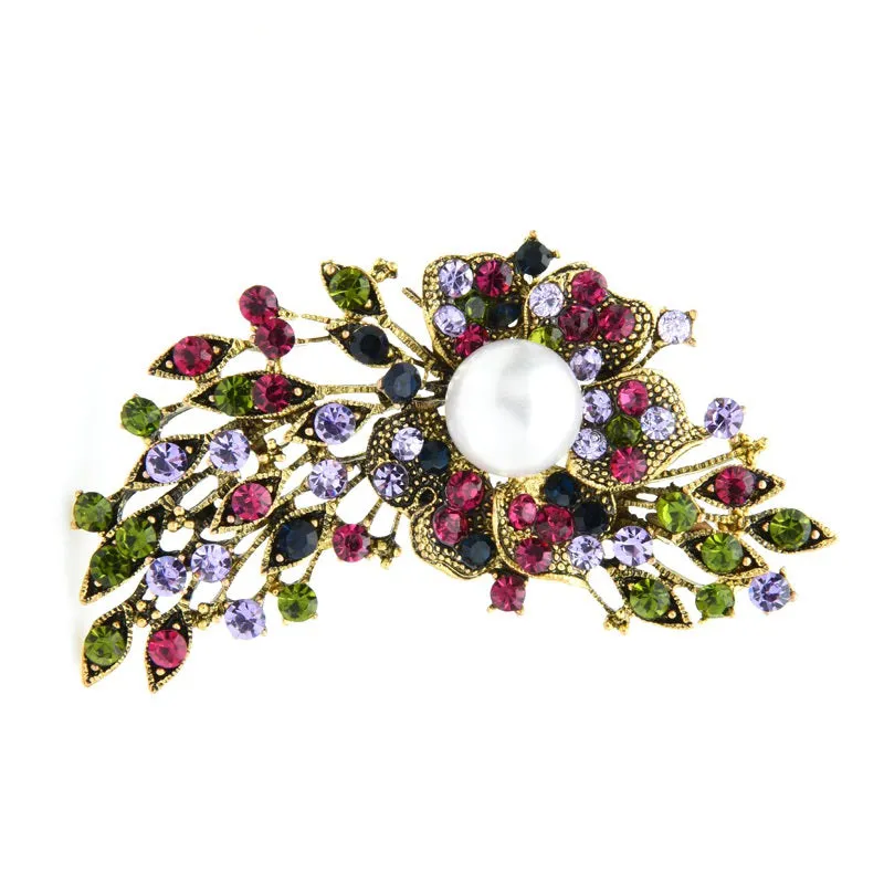 Multicolor Rhinestone Flower Brooches Women