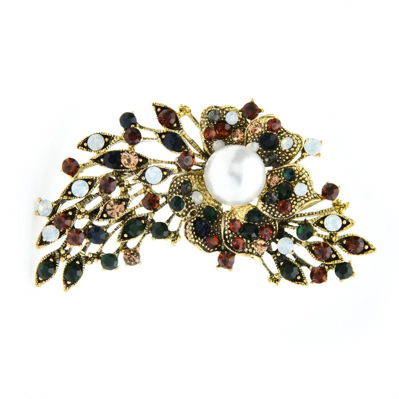 Multicolor Rhinestone Flower Brooches Women