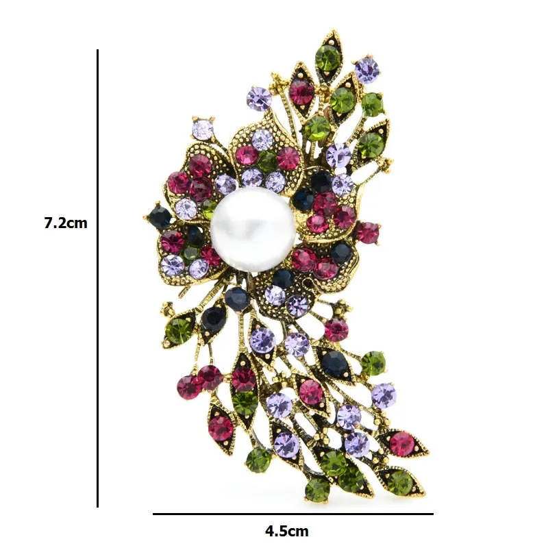 Multicolor Rhinestone Flower Brooches Women