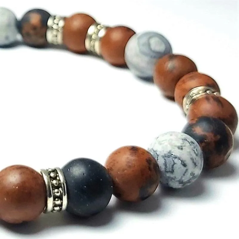 Natural Gray and Brown Jasper Beads Bracelet