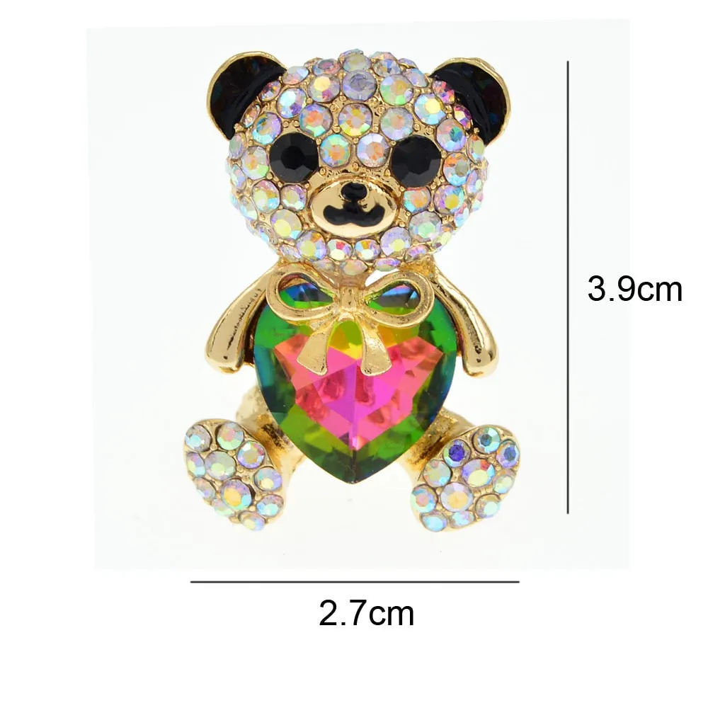 New Arrival AB Rhinestine Heart Bear Brooches For Women