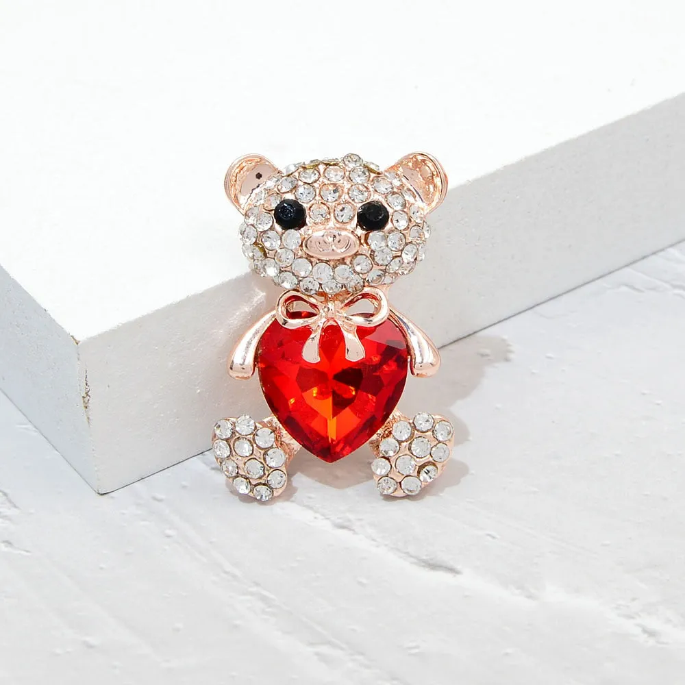 New Arrival AB Rhinestine Heart Bear Brooches For Women