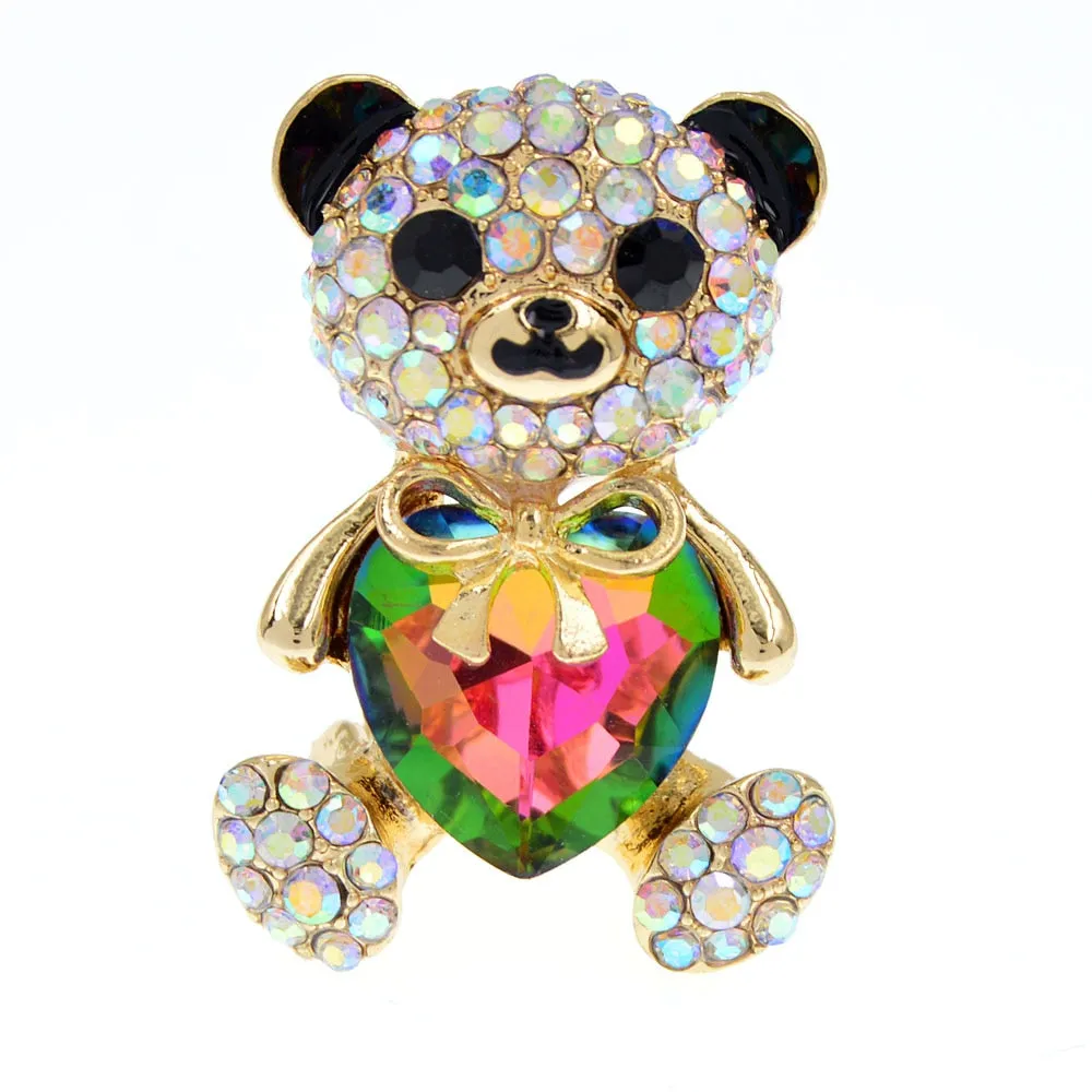 New Arrival AB Rhinestine Heart Bear Brooches For Women