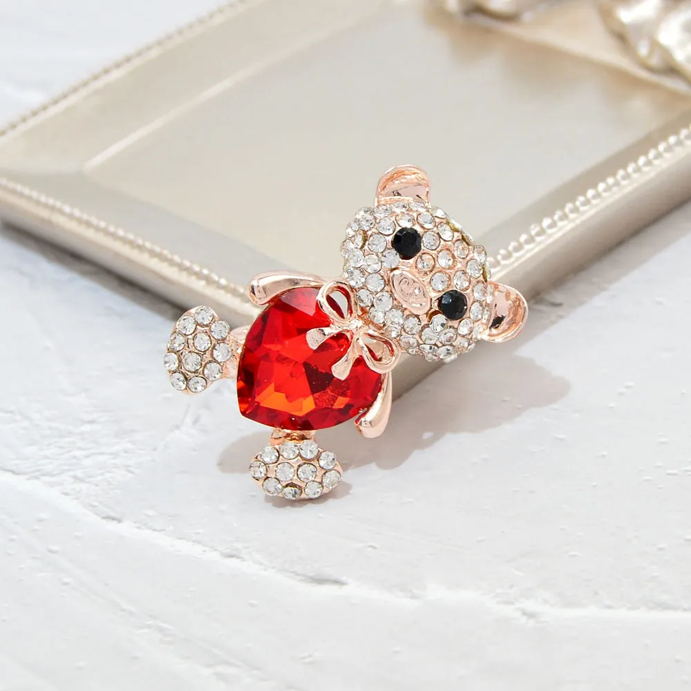 New Arrival AB Rhinestine Heart Bear Brooches For Women