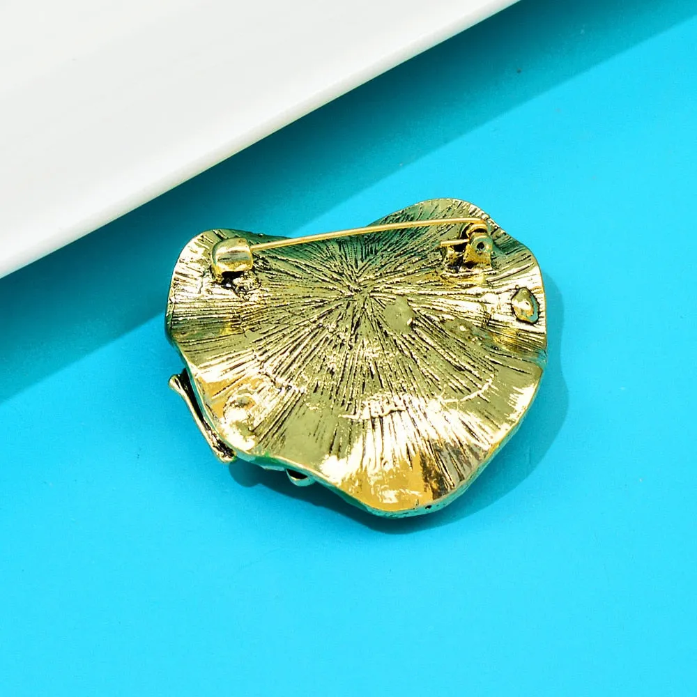 New Arrival Enamel Rhinestone Frog Lotus Leaf Brooches For Women