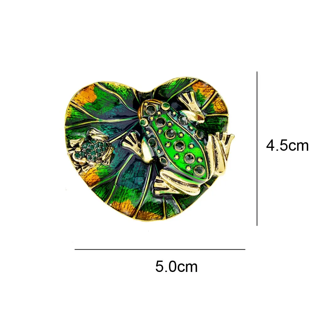 New Arrival Enamel Rhinestone Frog Lotus Leaf Brooches For Women