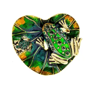 New Arrival Enamel Rhinestone Frog Lotus Leaf Brooches For Women