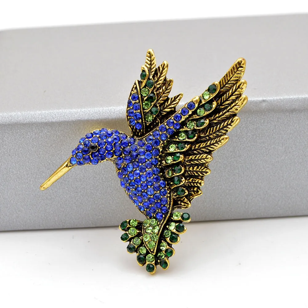 New Arrival Navy Blue Color Rhinestone Hummingbird Brooches for Women