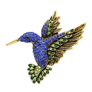 New Arrival Navy Blue Color Rhinestone Hummingbird Brooches for Women