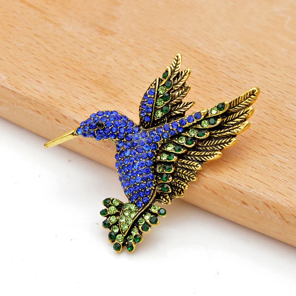 New Arrival Navy Blue Color Rhinestone Hummingbird Brooches for Women