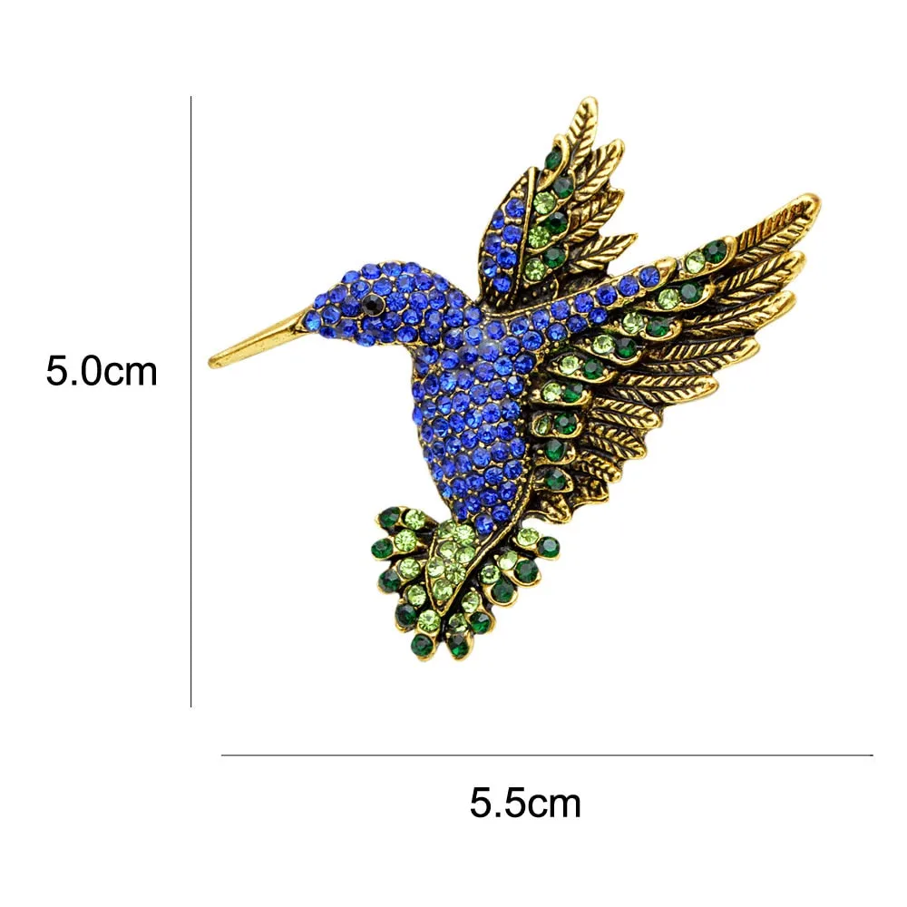 New Arrival Navy Blue Color Rhinestone Hummingbird Brooches for Women