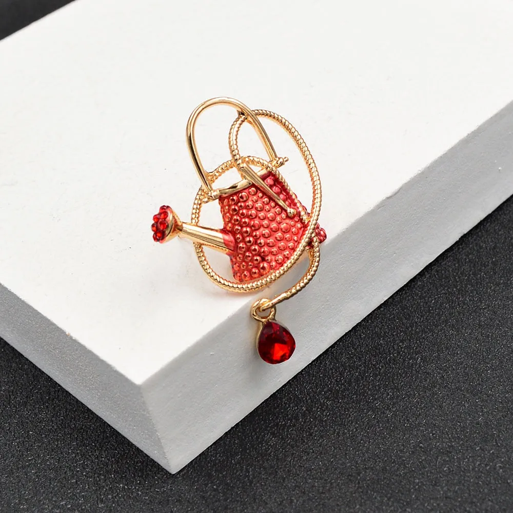 New Cartoon Enamel Red Green Metal Brooch Pin Vintage Water The Flowers Kettle Brooches