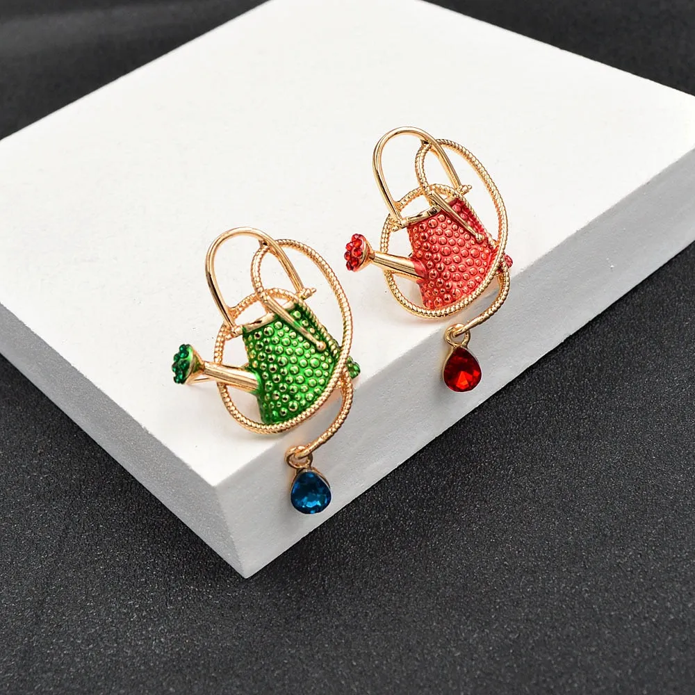 New Cartoon Enamel Red Green Metal Brooch Pin Vintage Water The Flowers Kettle Brooches