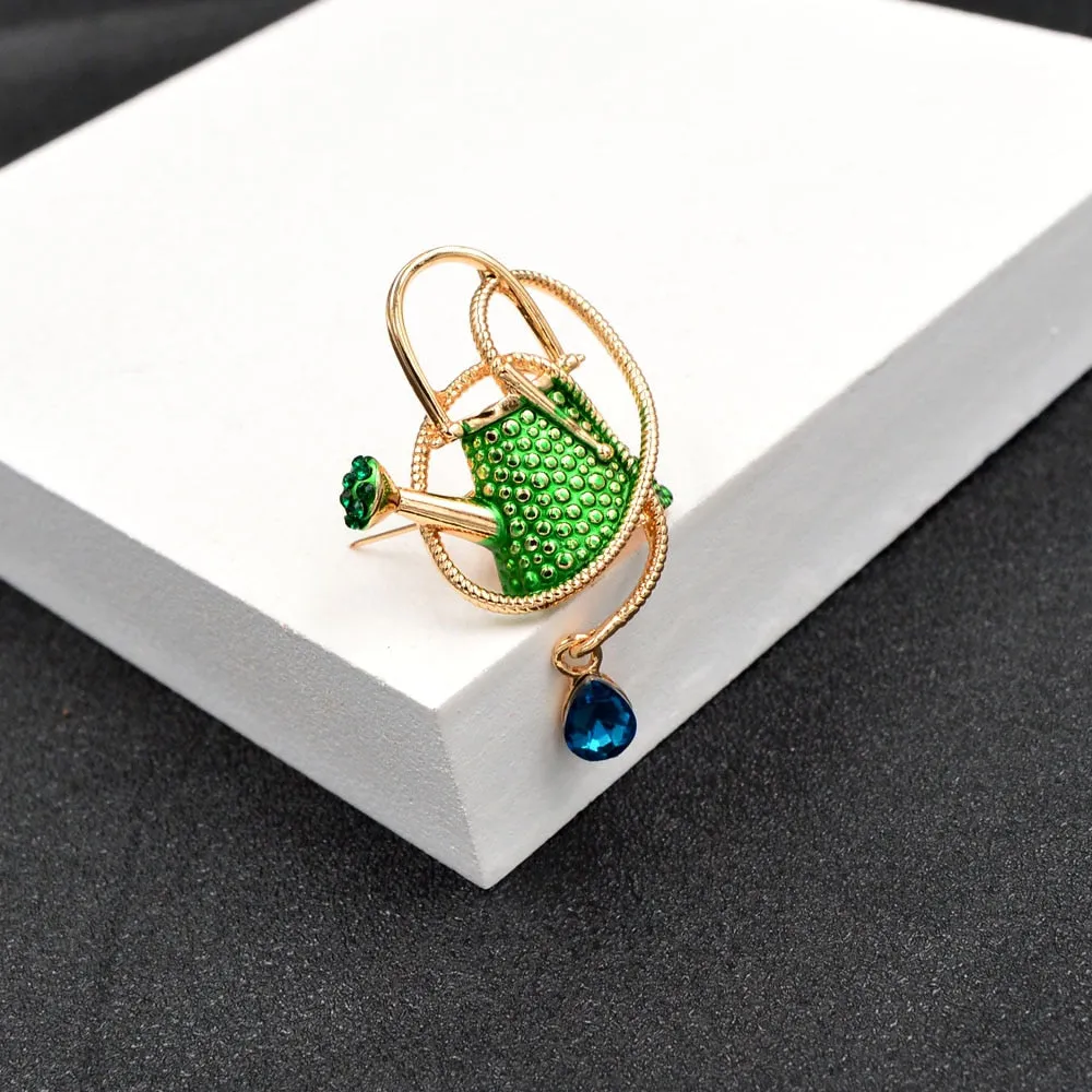 New Cartoon Enamel Red Green Metal Brooch Pin Vintage Water The Flowers Kettle Brooches