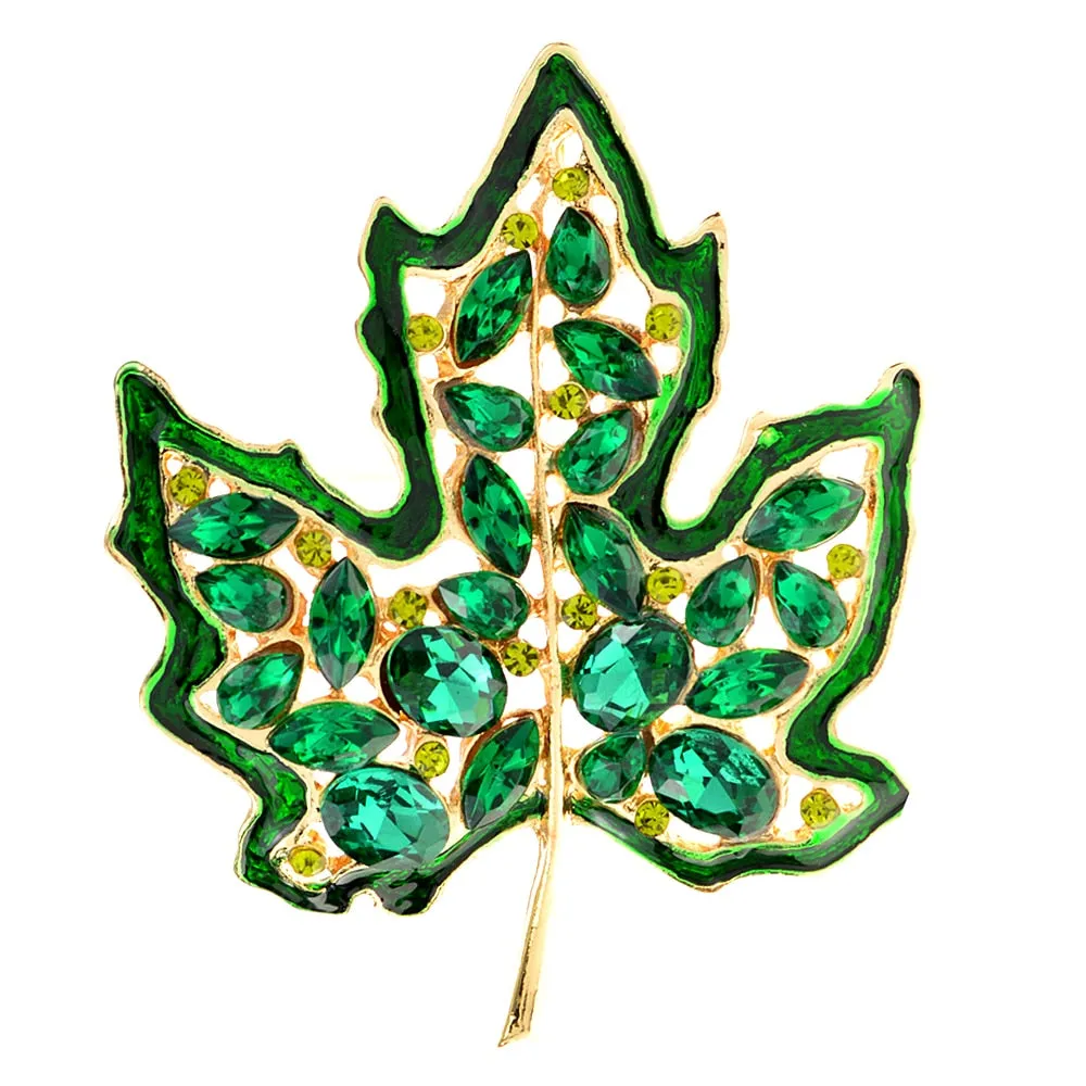 New Crystal Maple Leaf Brooches For Men Gold Metal Rhinestone Pins Fall Party Jewelry