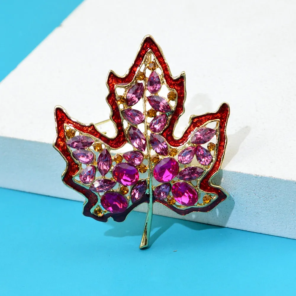 New Crystal Maple Leaf Brooches For Men Gold Metal Rhinestone Pins Fall Party Jewelry