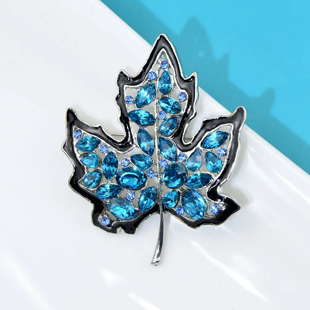 New Crystal Maple Leaf Brooches For Men Gold Metal Rhinestone Pins Fall Party Jewelry