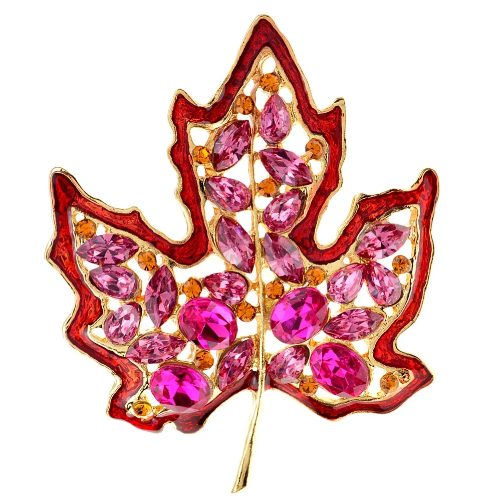 New Crystal Maple Leaf Brooches For Men Gold Metal Rhinestone Pins Fall Party Jewelry