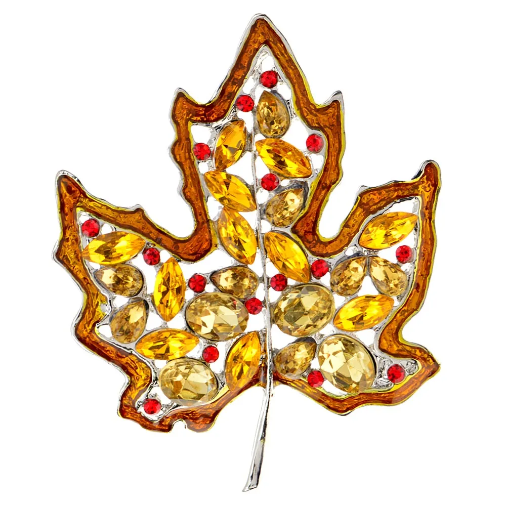 New Crystal Maple Leaf Brooches For Men Gold Metal Rhinestone Pins Fall Party Jewelry