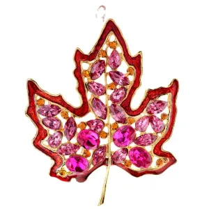 New Crystal Maple Leaf Brooches For Men Gold Metal Rhinestone Pins Fall Party Jewelry