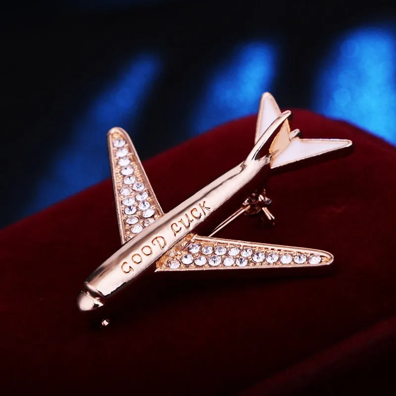 New Crystal Rhinestone Airplane Brooch Pin Metal Aircraft Lapel Pins and Brooches Men