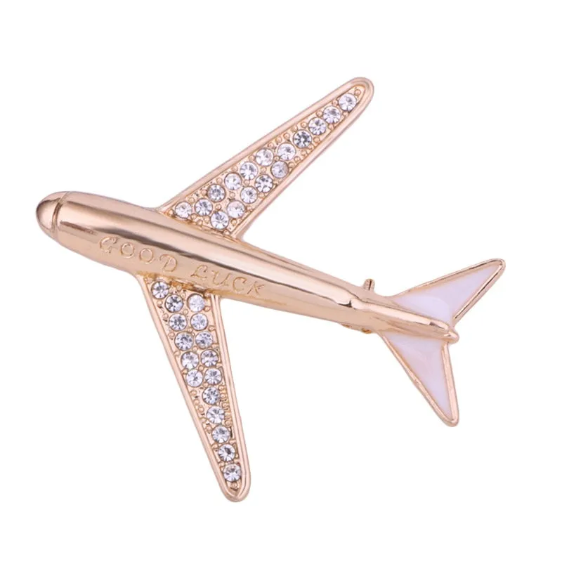 New Crystal Rhinestone Airplane Brooch Pin Metal Aircraft Lapel Pins and Brooches Men