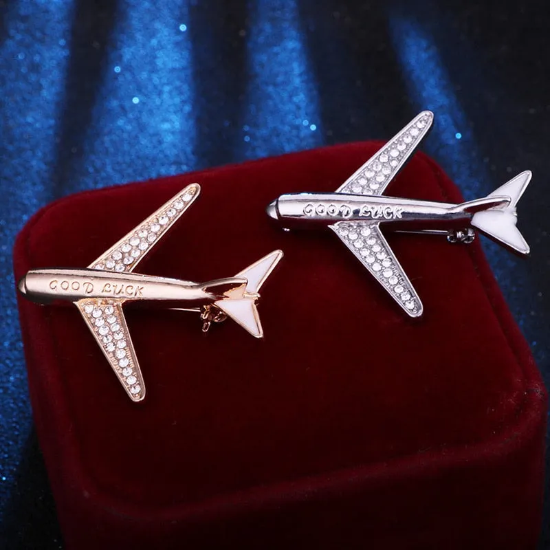 New Crystal Rhinestone Airplane Brooch Pin Metal Aircraft Lapel Pins and Brooches Men