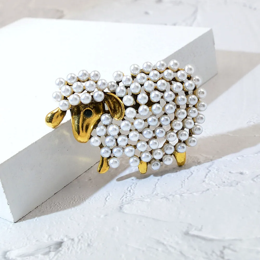 New Cute Pearls Sheep Brooches For Women And Men