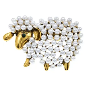 New Cute Pearls Sheep Brooches For Women And Men