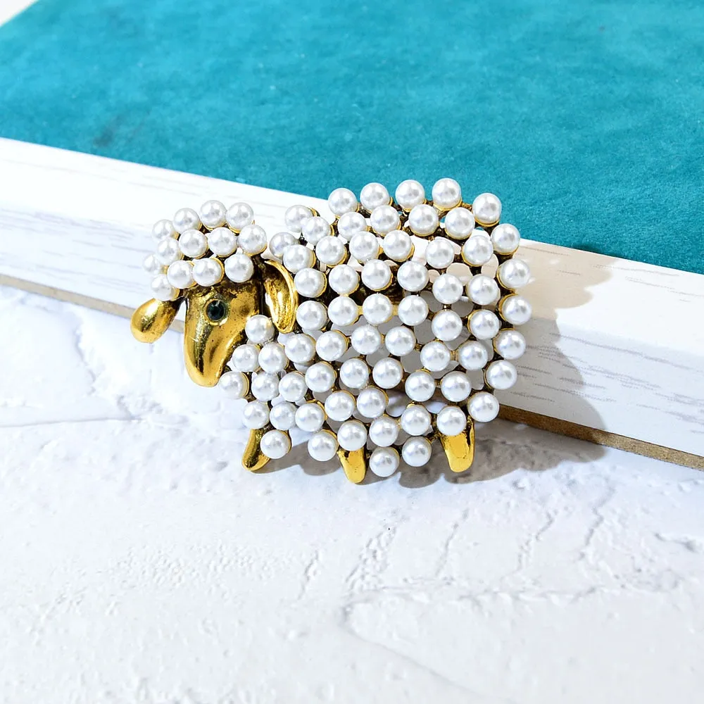 New Cute Pearls Sheep Brooches For Women And Men