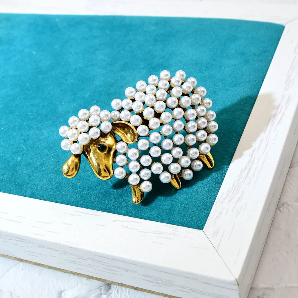 New Cute Pearls Sheep Brooches For Women And Men
