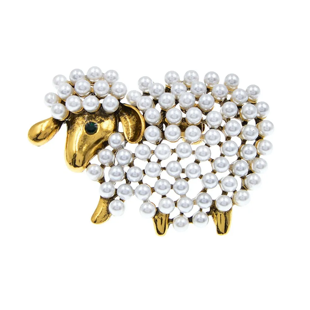New Cute Pearls Sheep Brooches For Women And Men