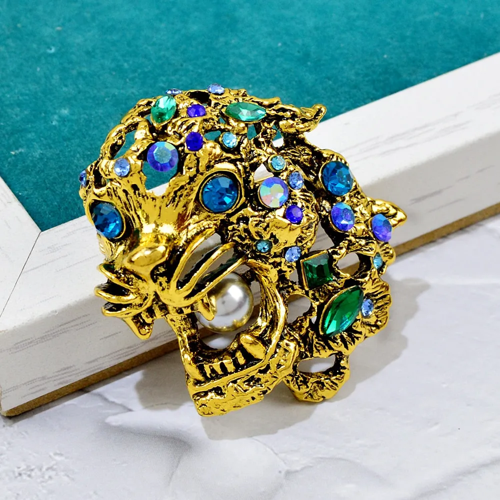 New Design Vivid Rhinestone Hollow Tiger Head Brooch