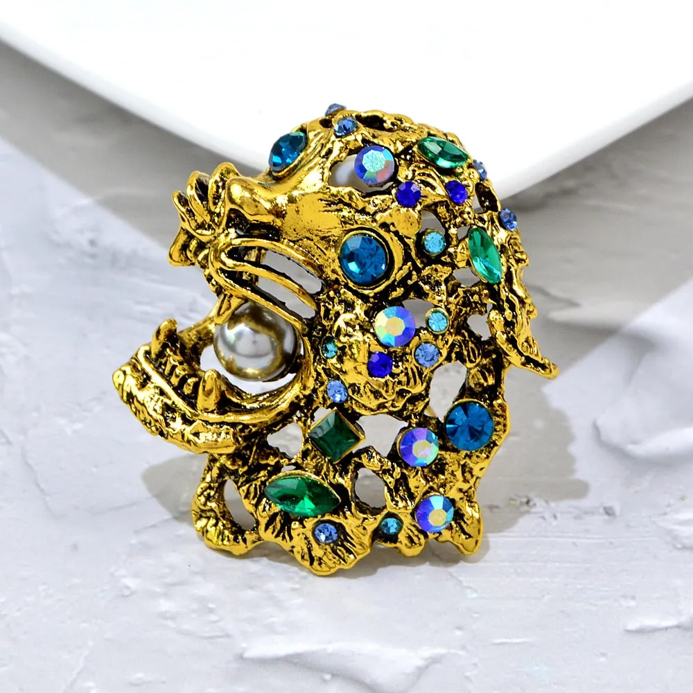 New Design Vivid Rhinestone Hollow Tiger Head Brooch