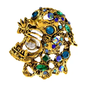 New Design Vivid Rhinestone Hollow Tiger Head Brooch
