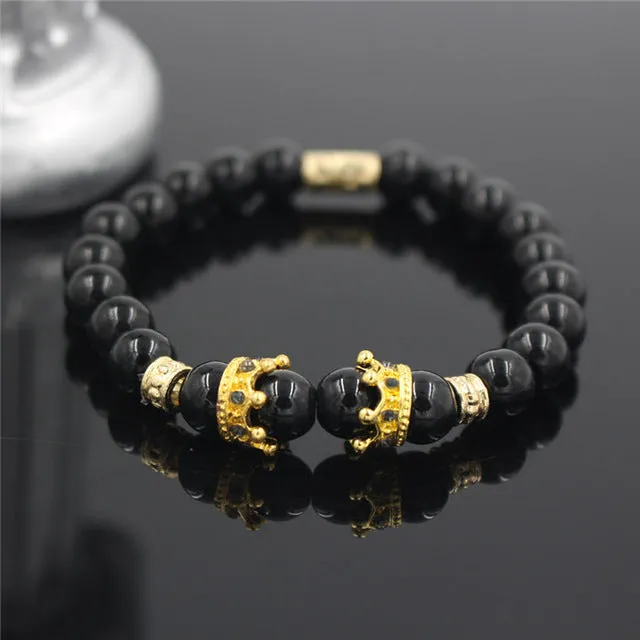 New Fashion Matte Onyx Stone Bead Bracelet For Men Popular Boys Imperial Crown Braiding Brand Macrame Charm Bracelet Gift RB2794