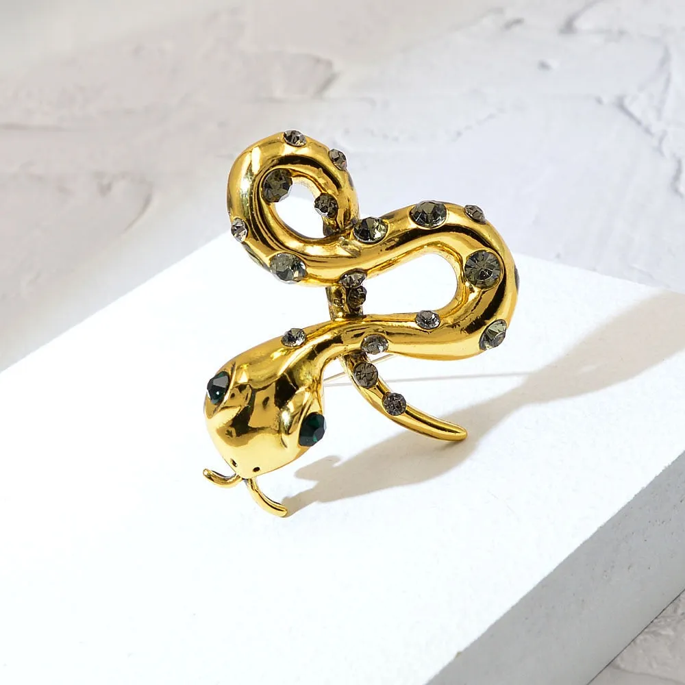 New Snake Rhinestone Brooches Vintage Crystal Animal Pins Jewelry Women And Men