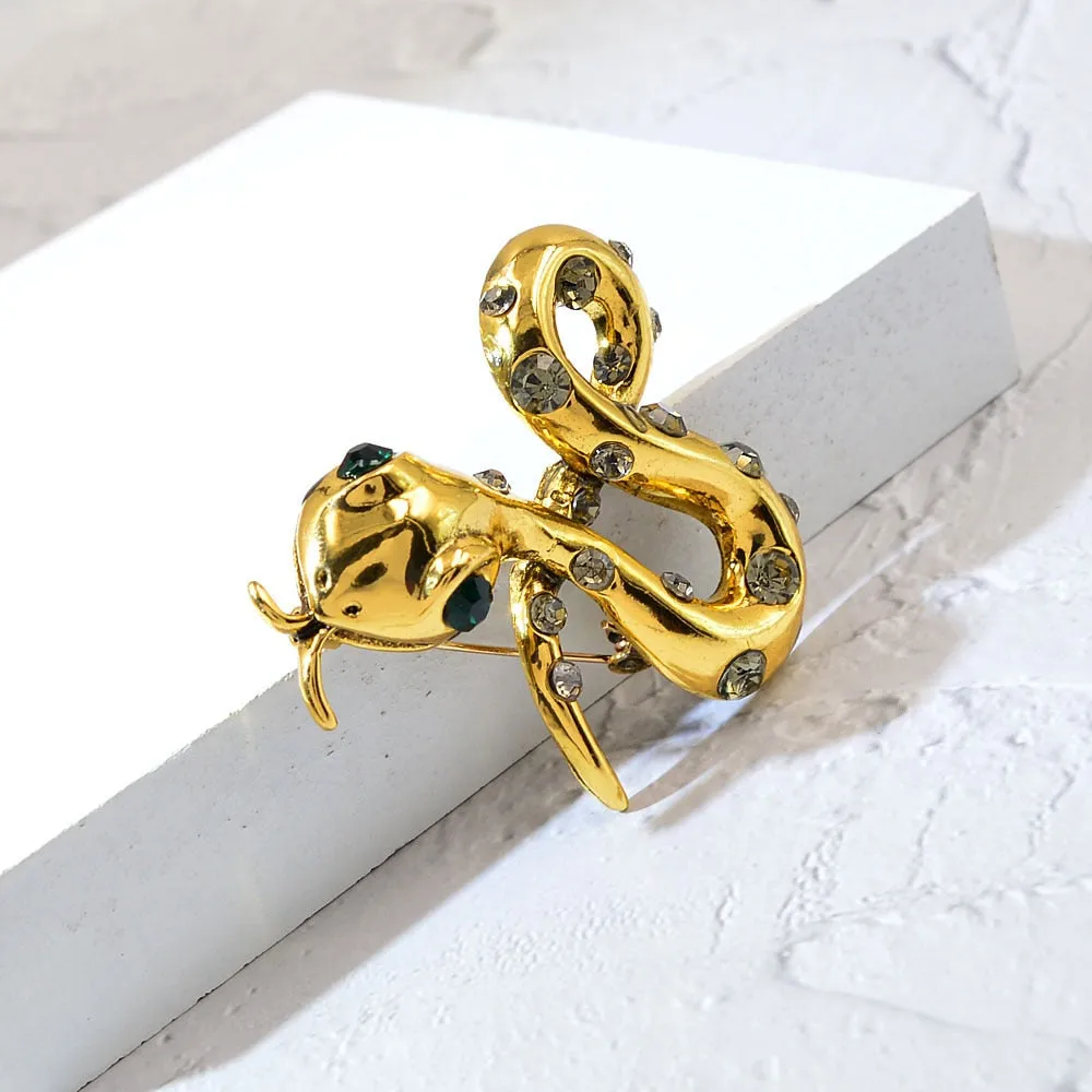 New Snake Rhinestone Brooches Vintage Crystal Animal Pins Jewelry Women And Men