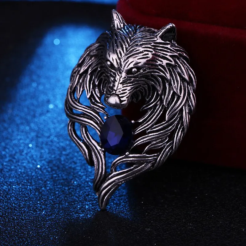 New Vintage Animal Wolf Brooche Rhinestone Collar Pins Badge Brooches