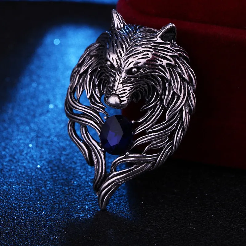 New Vintage Animal Wolf Brooche Rhinestone Collar Pins Badge Brooches