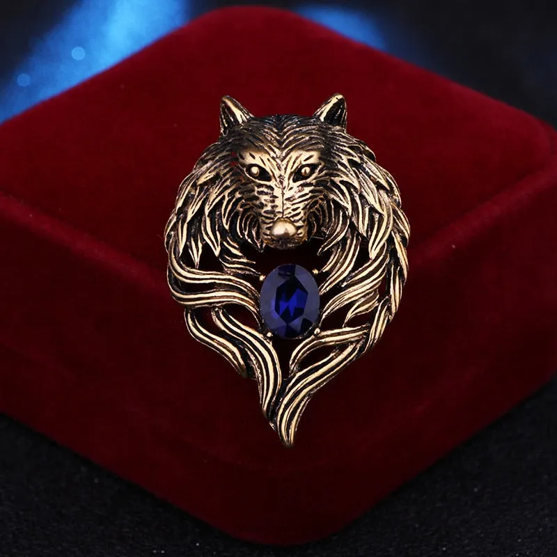 New Vintage Animal Wolf Brooche Rhinestone Collar Pins Badge Brooches