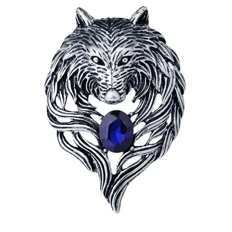 New Vintage Animal Wolf Brooche Rhinestone Collar Pins Badge Brooches