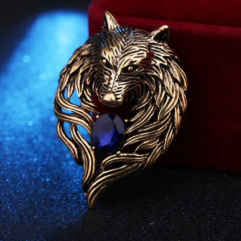 New Vintage Animal Wolf Brooche Rhinestone Collar Pins Badge Brooches