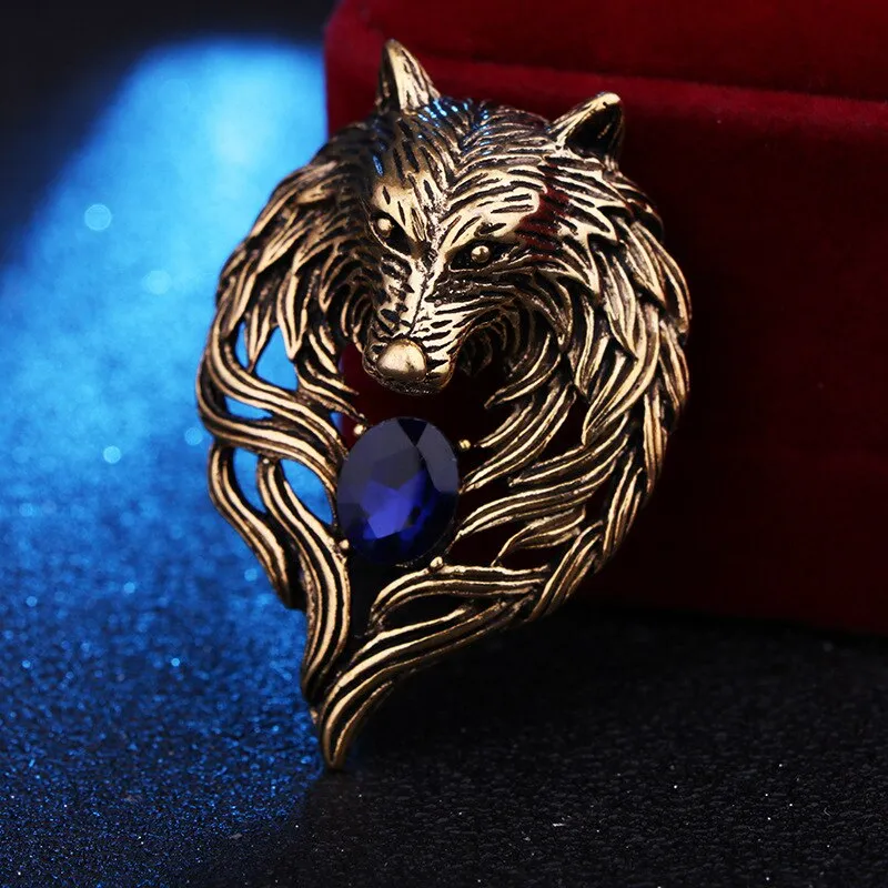 New Vintage Animal Wolf Brooche Rhinestone Collar Pins Badge Brooches