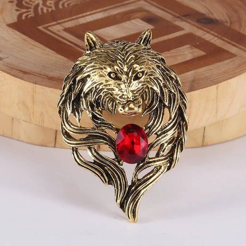 New Vintage Animal Wolf Brooche Rhinestone Collar Pins Badge Brooches