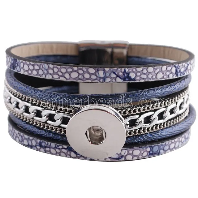 Newest Partnerbeads snap bracelets jewelry 8.26 inch PU leather bracelets fit 18-20mm