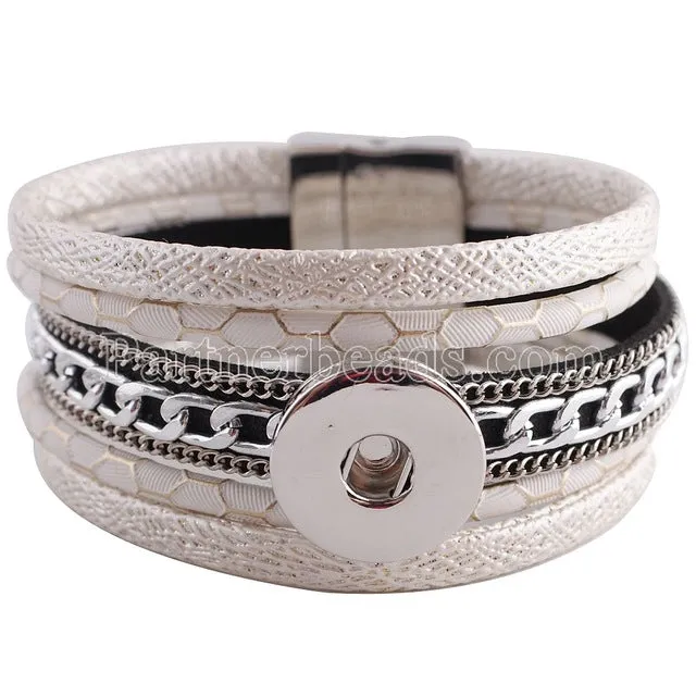Newest Partnerbeads snap bracelets jewelry 8.26 inch PU leather bracelets fit 18-20mm